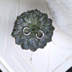 Chunky Silver Tone Hollow Core Hoop Earrings